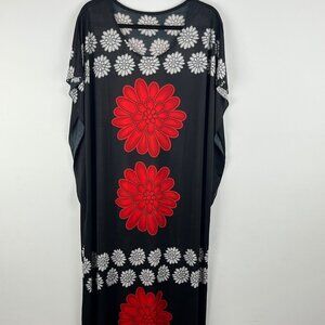 Never Dress Maxi Tunic Size 2XL Black Red Floral Sleeveless Round Neck